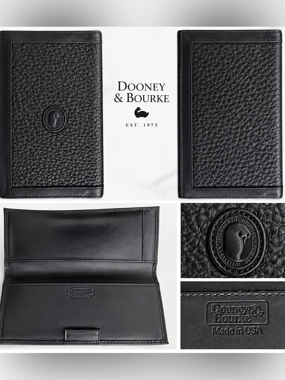 Vintage Dooney & Bourke Black Pebbled Leather Checkbook Wallet Made in USA
